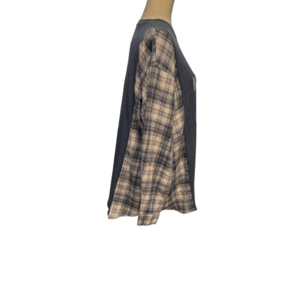 Handmade One of a Kind Blue Gray White Upcycled Long Sleeve Pullover Shirt - Picture 3 of 7